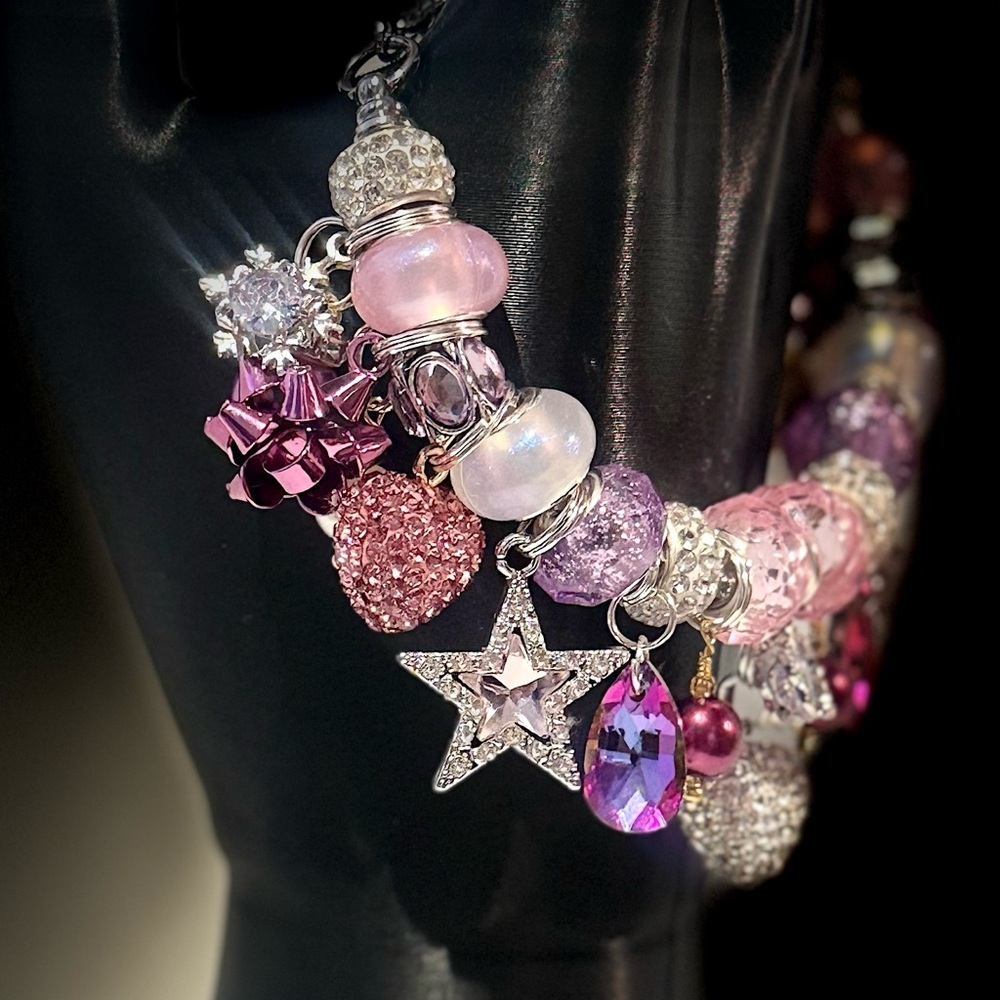 Elegant Pink and Purple Charm Bracelet - Picture 3 of 6